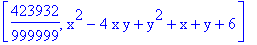 [423932/999999, x^2-4*x*y+y^2+x+y+6]